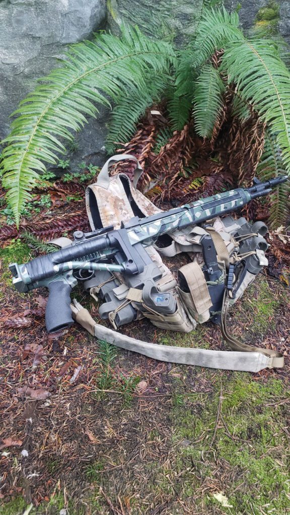Aftermarket M14 folding stock from Delta Chassis.