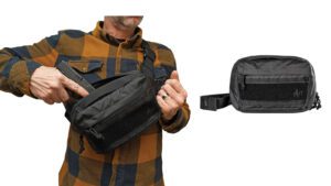 the MFT Cypher 3L Waistpack/Sling features a dedicated, discreet, and secure firearm storage area.